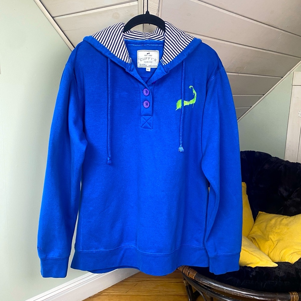 Cuffy's of Cape Cod Ladies Blue Striped Hood Sweatshirt XL